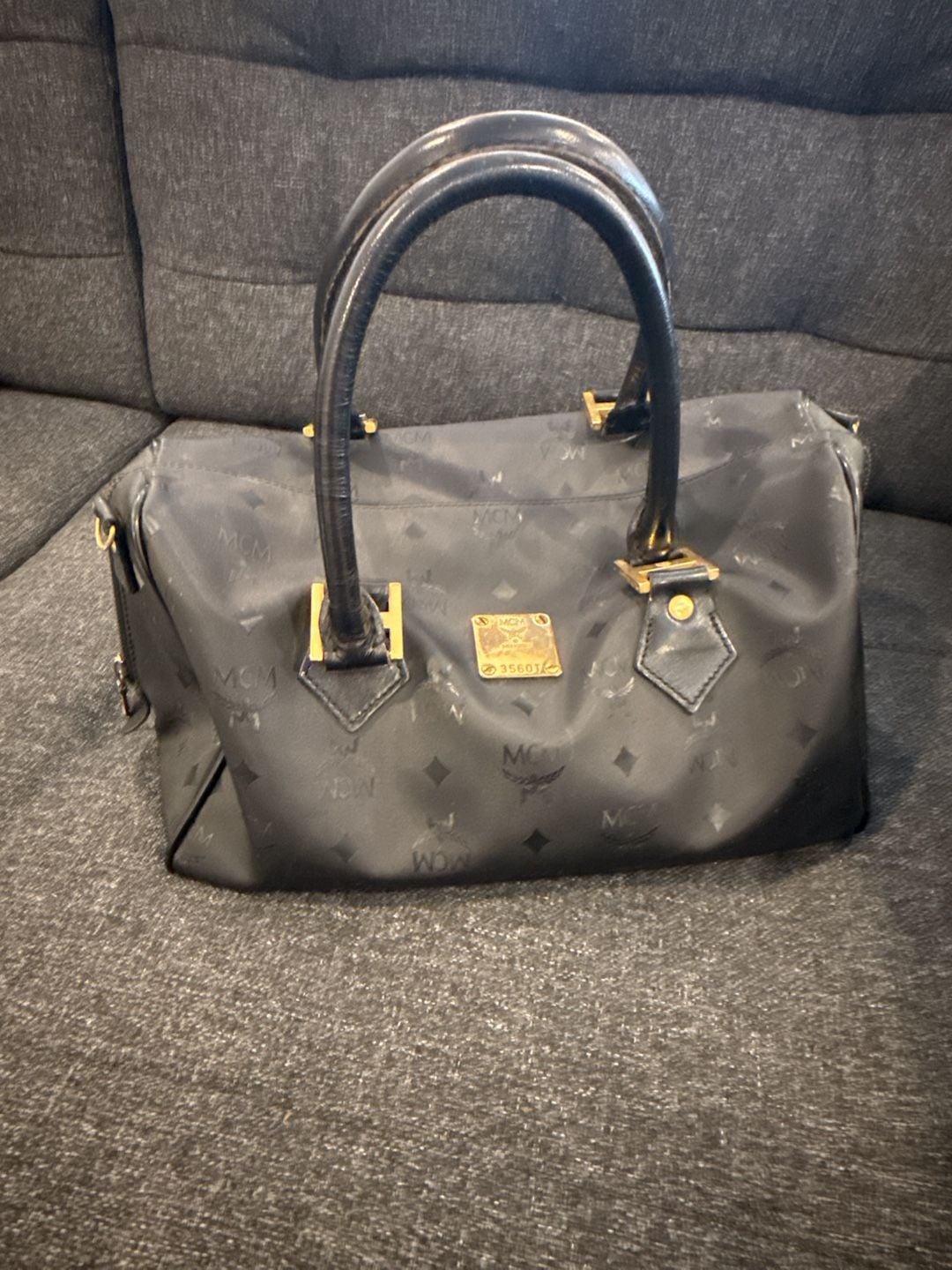 Vintage Mcm Munchen Monogram Boston Satchel Bag Black